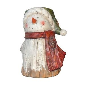 Vnt NM Handcrafted Clay Snowman W/Green Hat & Red Scarf Candle Holder